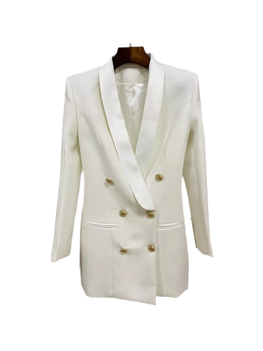 White Double-Breasted Blazer Dress