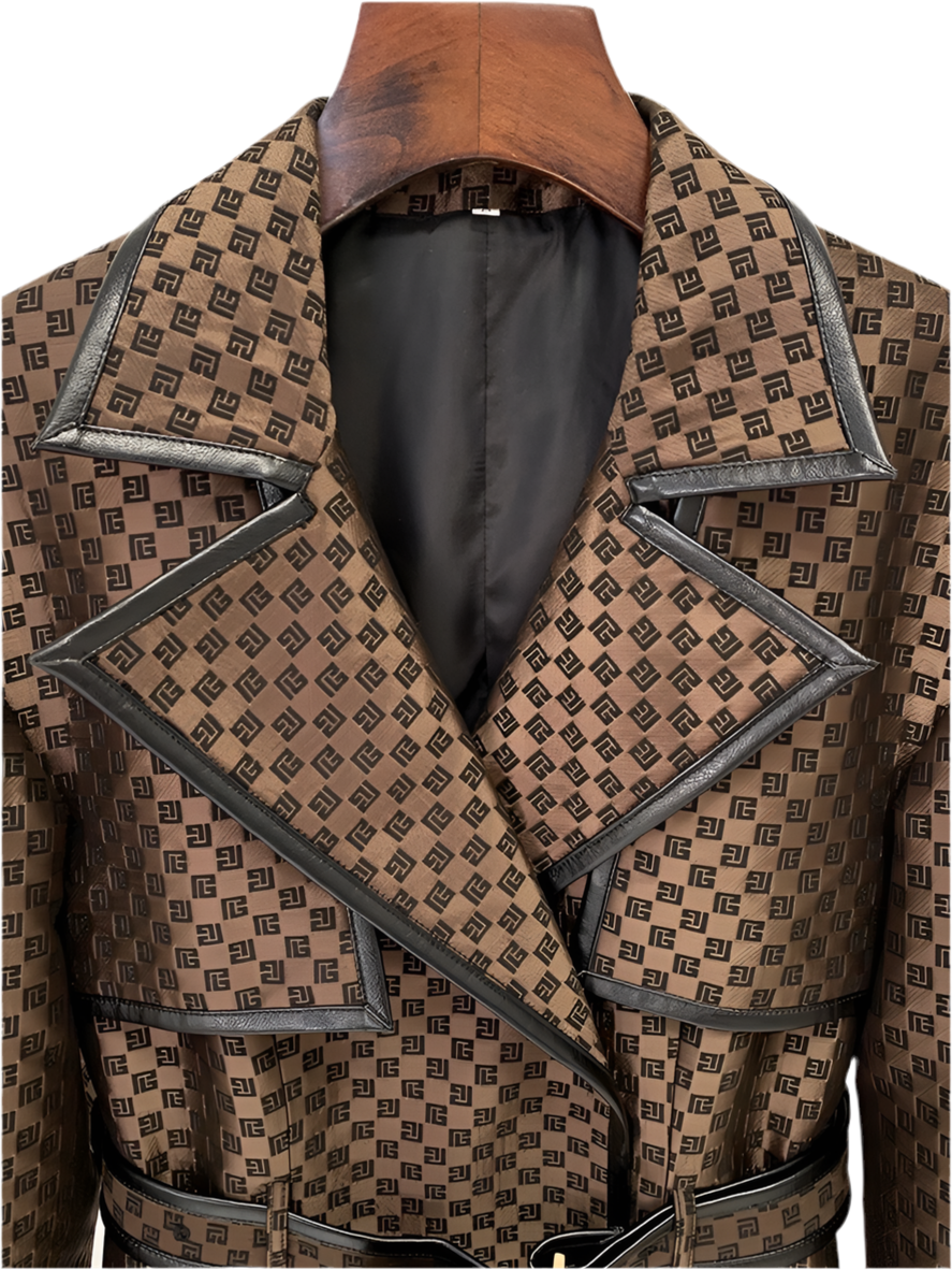 Luxury Brown & Black Checkered Longline Trench Coat