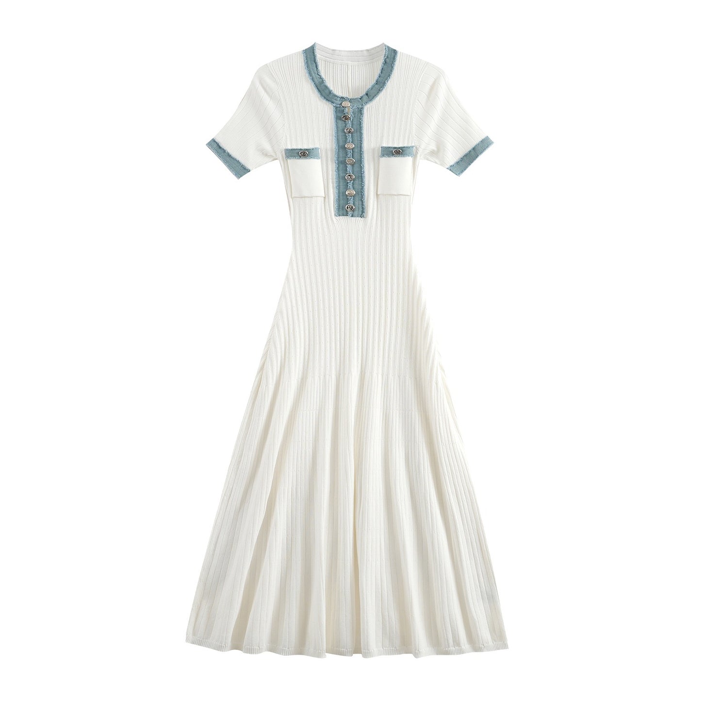 Chic Contrast-Trim Knit Midi Dress