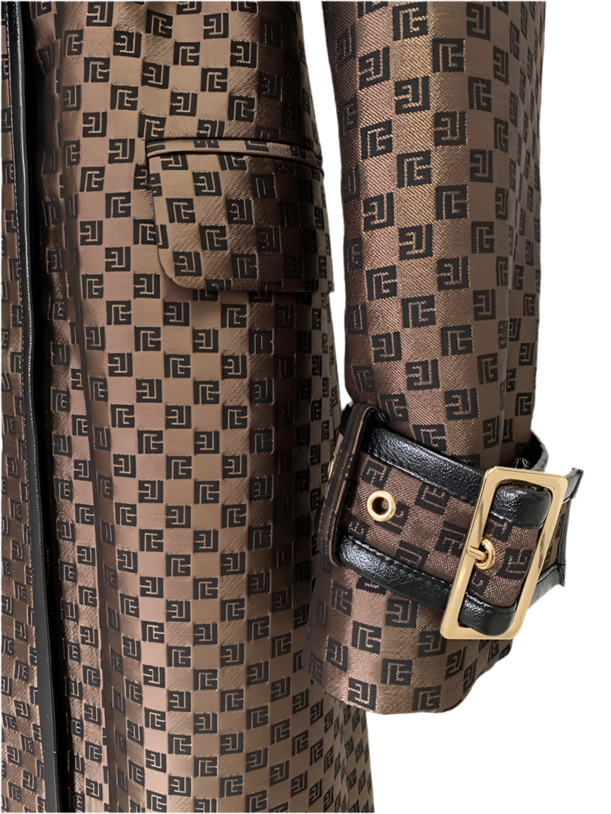 Luxury Brown & Black Checkered Longline Trench Coat