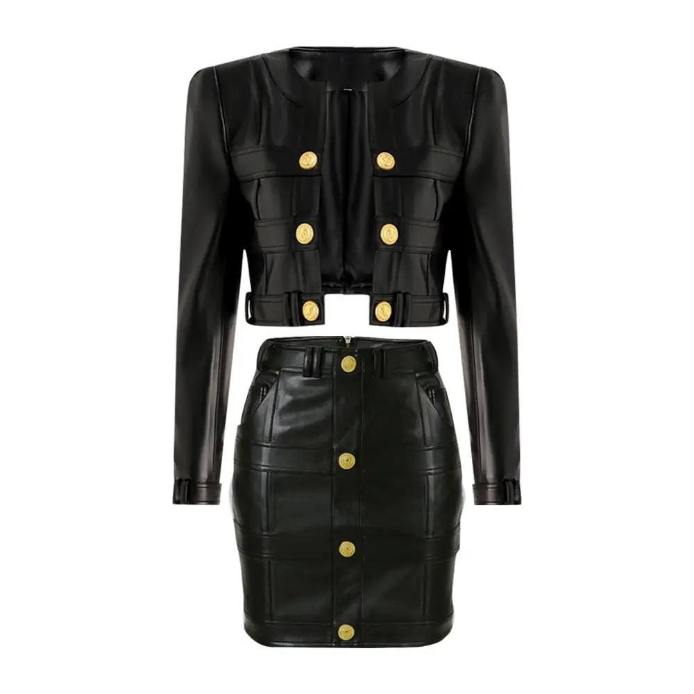 Front Row Fierce-Two Piece Faux Leather Set
