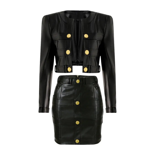 Front Row Fierce-Two Piece Faux Leather Set