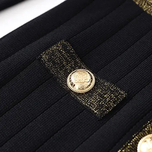 Black & Gold Button-Detail Knit Dress