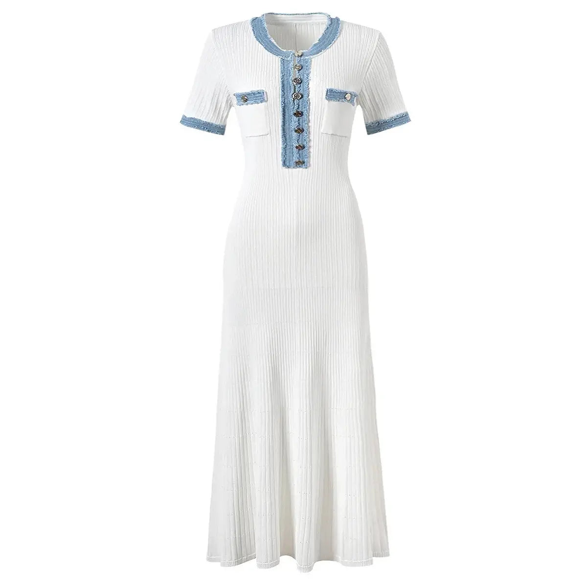 Chic Contrast-Trim Knit Midi Dress