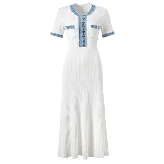 Chic Contrast-Trim Knit Midi Dress