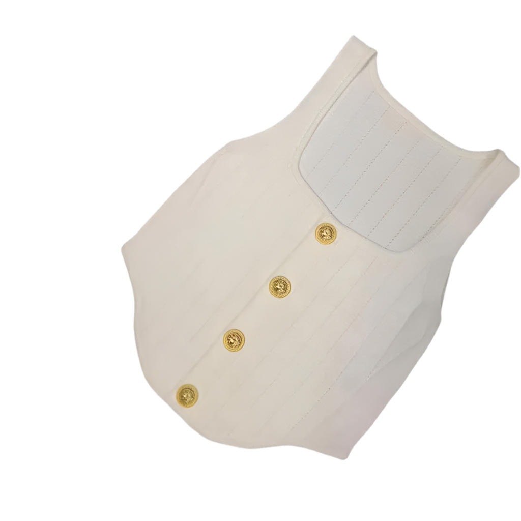 Monaco White Knit Two-Piece Set – Gold Button Detail