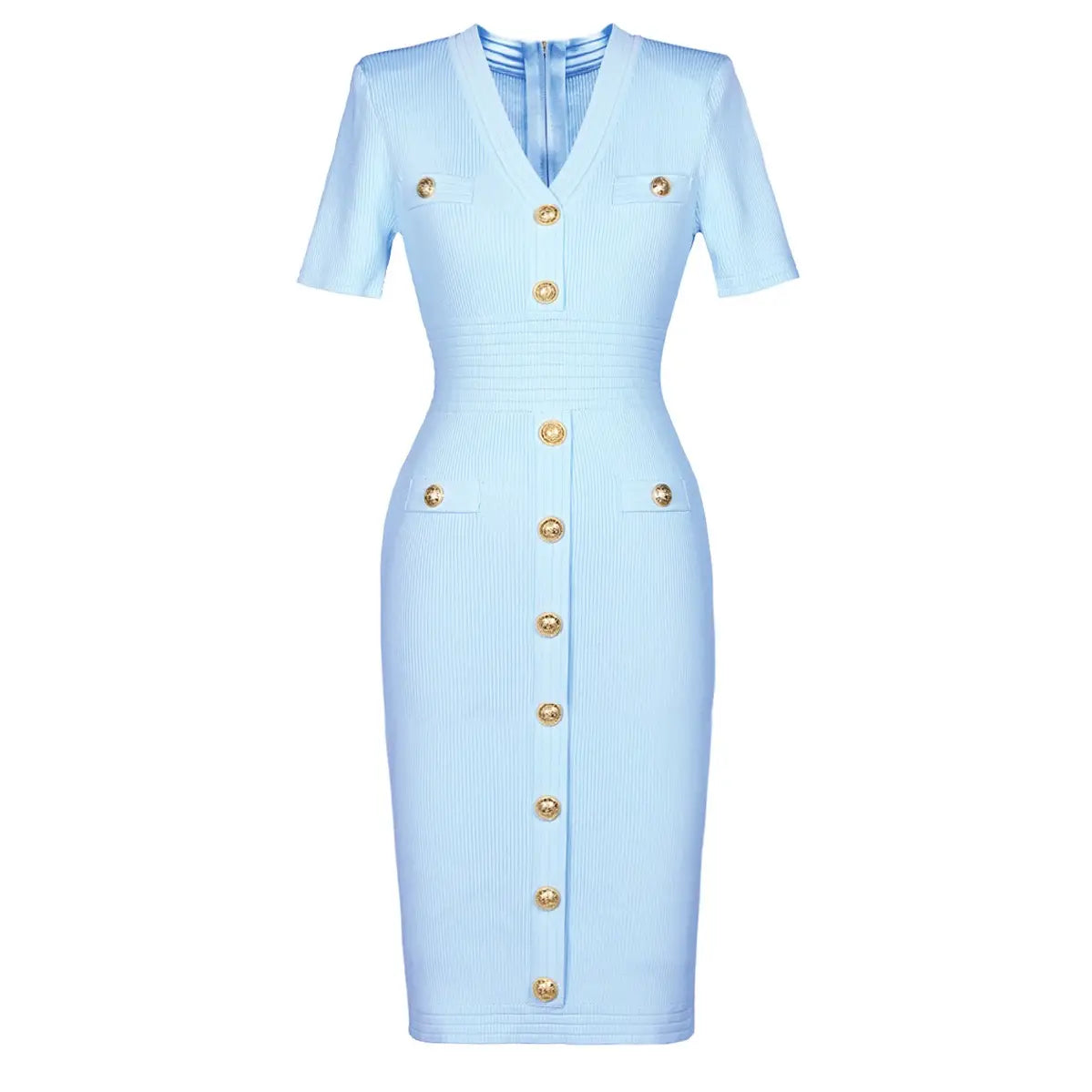 Skyline Chic Gold-Button Dress