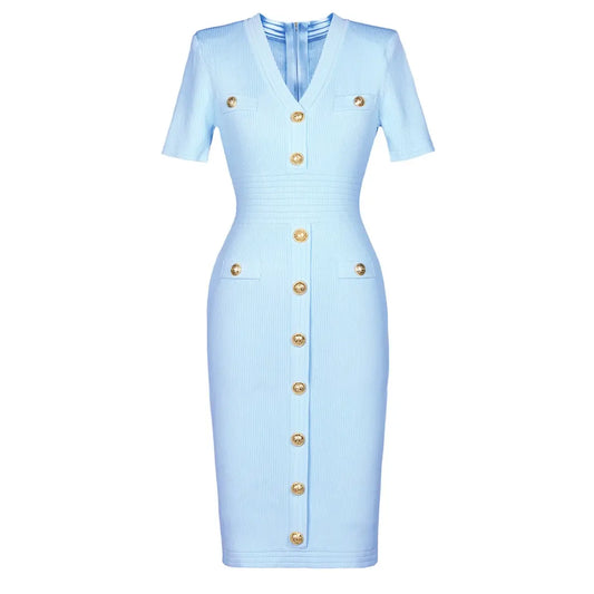 Skyline Chic Gold-Button Dress
