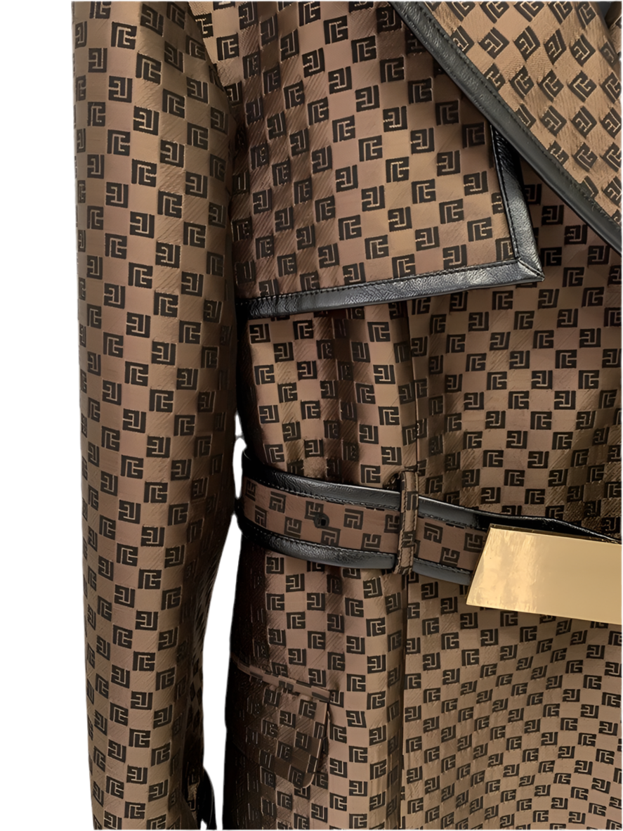 Luxury Brown & Black Checkered Longline Trench Coat