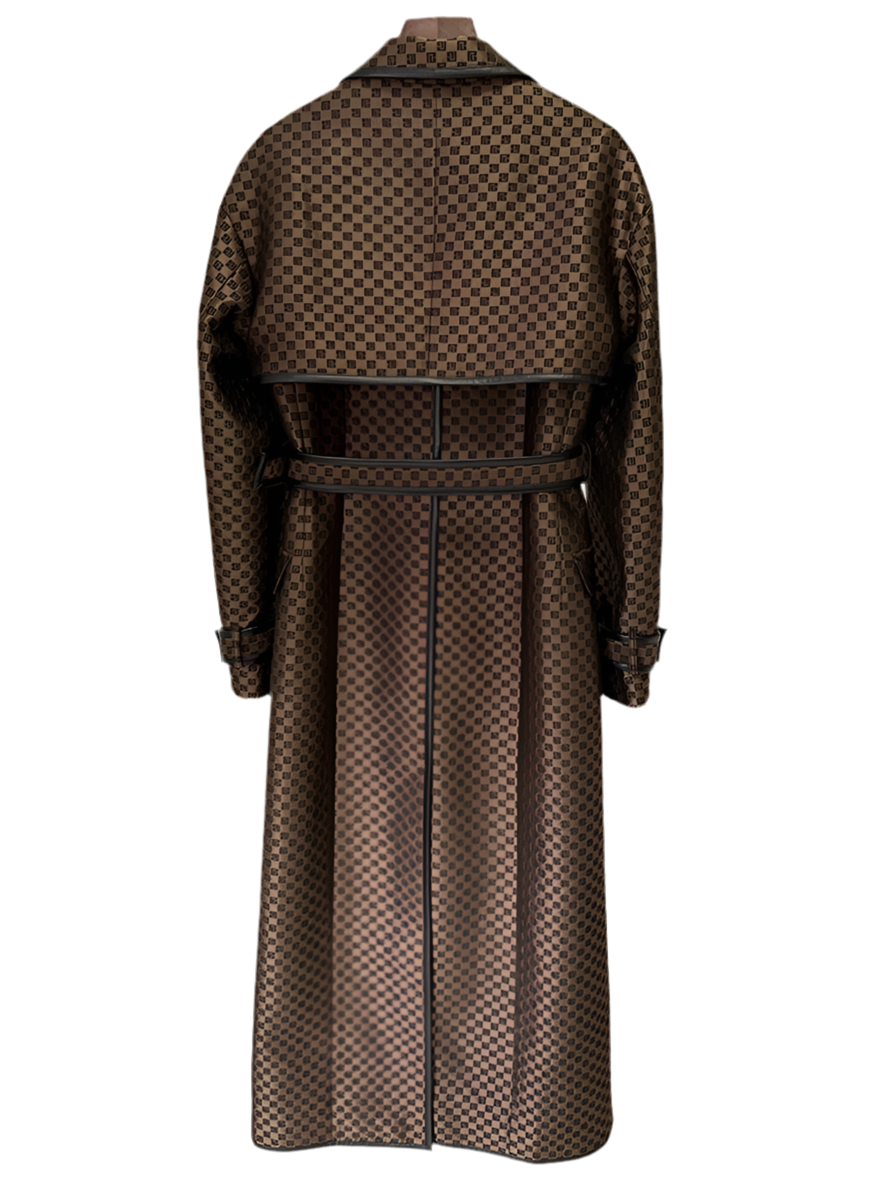 Luxury Brown & Black Checkered Longline Trench Coat