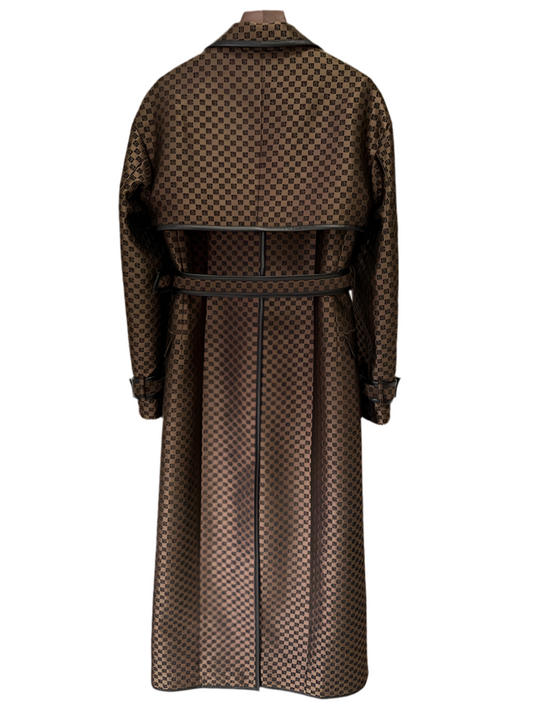 Luxury Brown & Black Checkered Longline Trench Coat